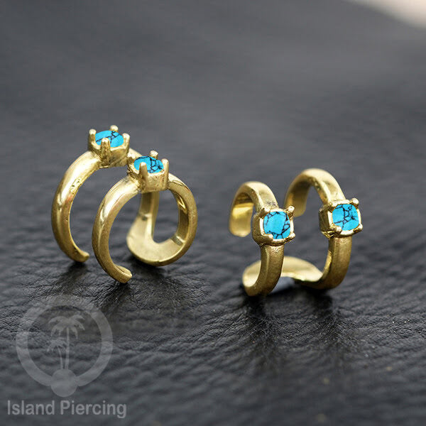 Brass Ear-cuffs , anting perhiasan kuningan jepitan telinga banyak variasi unik, dengan batu asli dapat dipakai tanpa lubang.