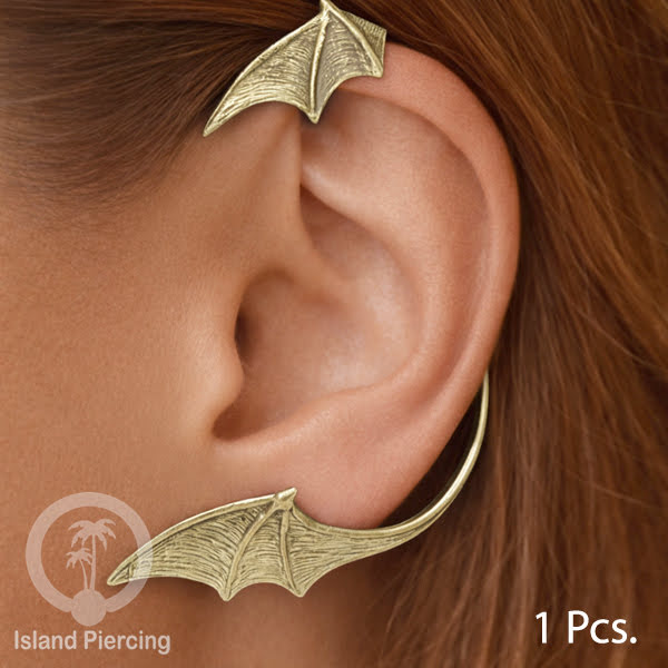 Full Brass Ear-cuffs , Anting Perhiasan Kuningan jepitan penuh telinga, Kodok dan Sayap Naga