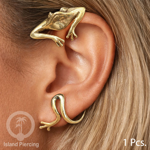 Full Brass Ear-cuffs , Anting Perhiasan Kuningan jepitan penuh telinga, Kodok dan Sayap Naga