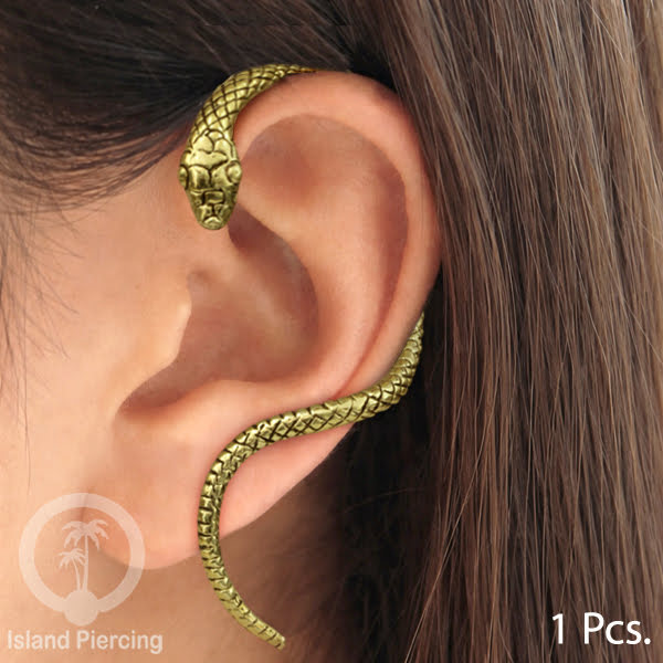 Full Brass Ear-cuffs , Anting Perhiasan Kuningan jepitan penuh telinga, Tanduk Rusa dan Ular