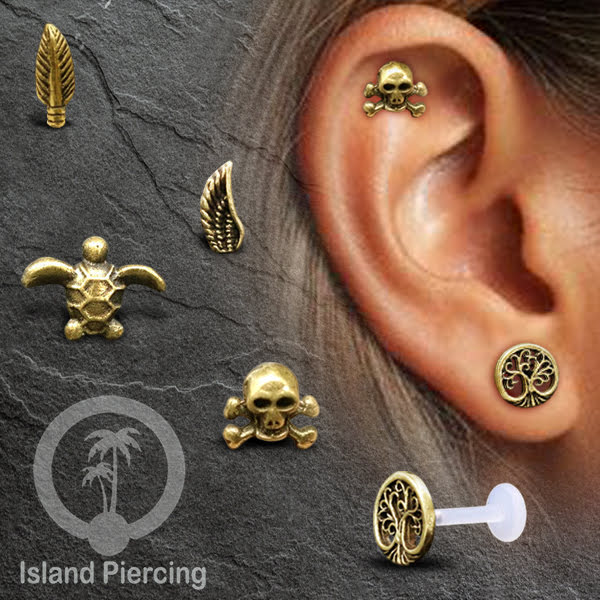 Anting Push sistem Labret Bioplastik depanya Kuningan Tindik Piercing Tragus, Daith & Bibir