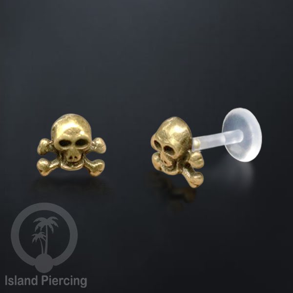 Anting Push sistem Labret Bioplastik depanya Kuningan Tindik Piercing Tragus, Daith & Bibir