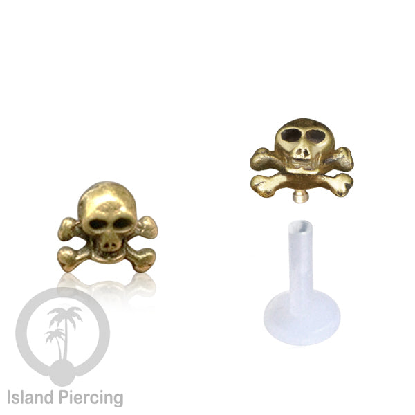 Labret bioplastik dengan bagian depan kuningan Tindik piercing Stainless tragus, daith, helix, Push system
