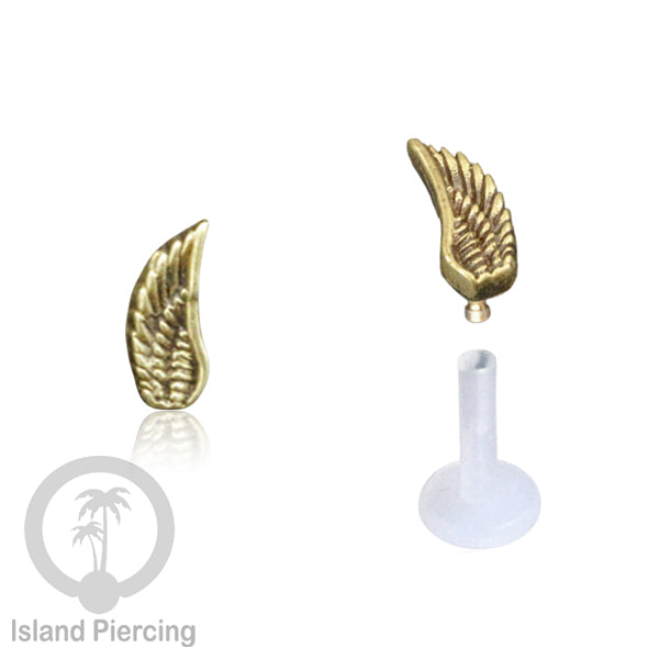 Labret bioplastik dengan bagian depan kuningan Tindik piercing Stainless tragus, daith, helix, Push system
