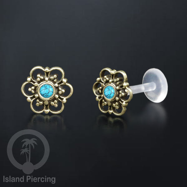 Anting Tindik Labret bioplastik kuningan dengan batu kecil. Bisa untuk Anting atau Piercing Bibir. Push System