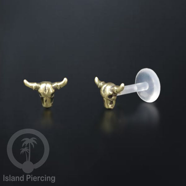 Labret bioplastik push system Kuningan dengan banyak cara pakai, bisa di Bibir atau Telinga, Brass Piercing