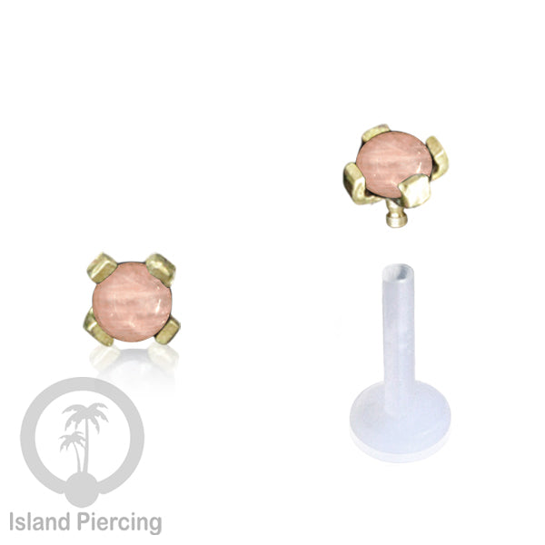 Labret Piercing Bioplastik, Kepala Kuningan dan batu Perhiasan, Tindik push-system Bibir & Telinga