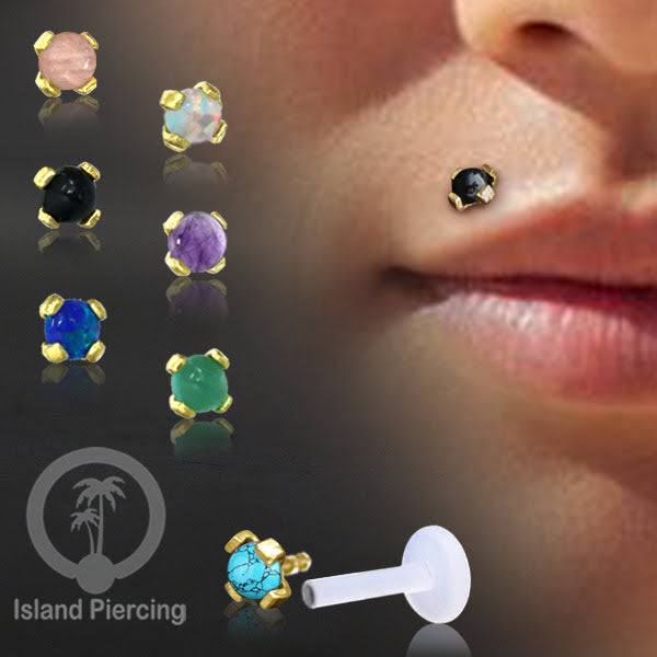 Labret Piercing Bioplastik, Kepala Kuningan dan batu Perhiasan, Tindik push-system Bibir & Telinga
