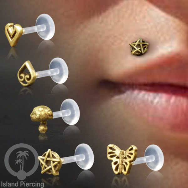 Labret bioplastik dengan kepala Kuningan Tindik Piercing Bibir atau Telinga, Tragus, Helix Daith.