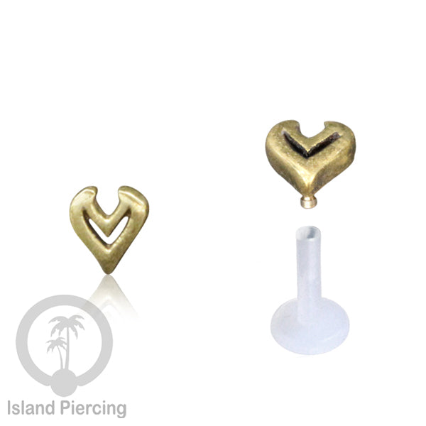 Labret bioplastik dengan kepala Kuningan Tindik Piercing Bibir atau Telinga, Tragus, Helix Daith.