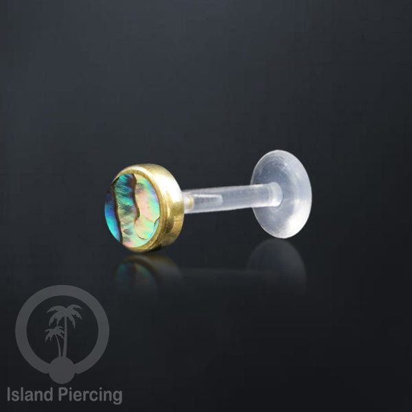 Labret Bioplastik Kuningan dengan Batu Asli, Body Piercing Daith, Tragus & Helix, Push system.