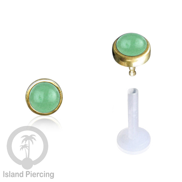 Labret Bioplastik Kuningan dengan Batu Asli, Body Piercing Daith, Tragus & Helix, Push system.