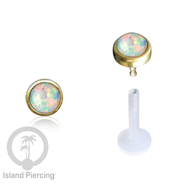 Labret Bioplastik Kuningan dengan Batu Asli, Body Piercing Daith, Tragus & Helix, Push system.