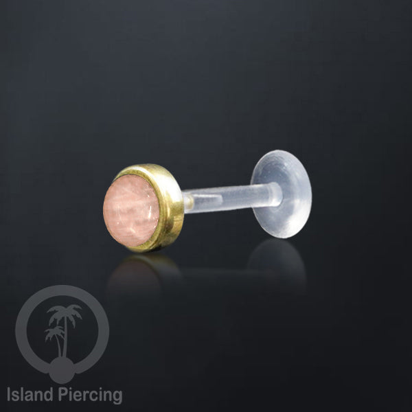 Labret Bioplastik Kuningan dengan Batu Asli, Body Piercing Daith, Tragus & Helix, Push system.