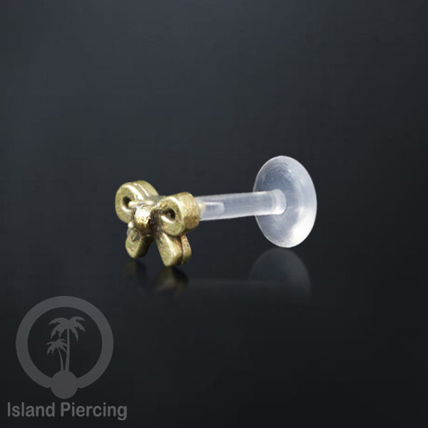 Labret Tindik Bioplastik dengan kepala Kuningan, Helix & Tragus Brass Piercing Push System