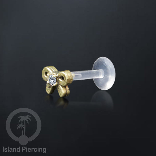 Labret Tindik Bioplastik dengan kepala Kuningan, Helix & Tragus Brass Piercing Push System