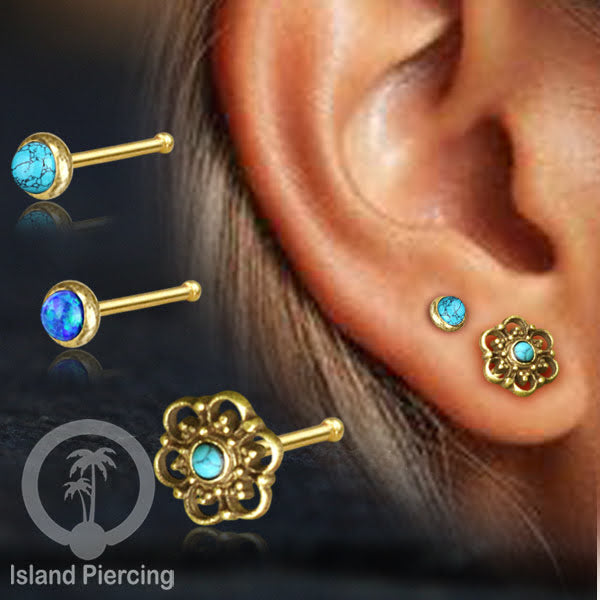 Nose Pin Piercing Jewelry Perhiasan Hidung bahan Kuningan dengan batu kecil.