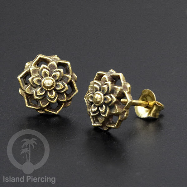 Anting Stud Kuningan motif Tree of Life, Mandala, Lotus, Tengkorak Brass Ear-studs