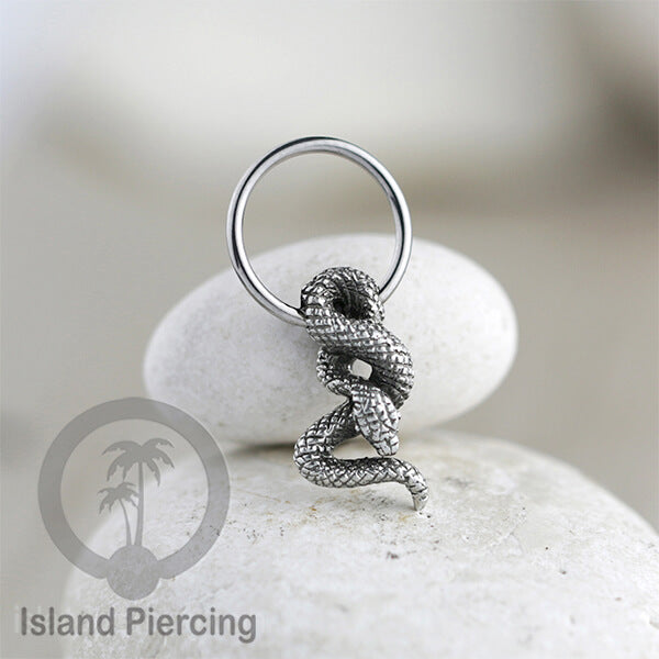 BCR Piercing Stainless dengan Liontin kuningan putih motifunik seperti Peluru, Ular & Kelelawar