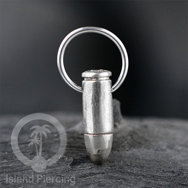 BCR Piercing Stainless dengan Liontin kuningan putih motifunik seperti Peluru, Ular & Kelelawar