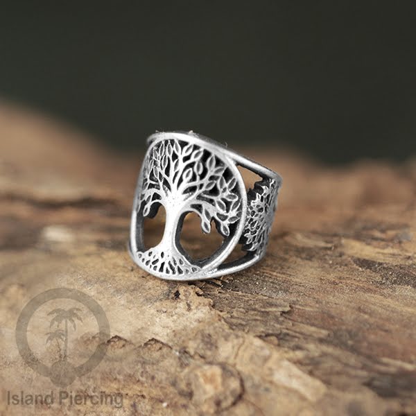Anting Kuningan putih, perhiasan ear cuff, motif bali, flower of life , tree of life ,