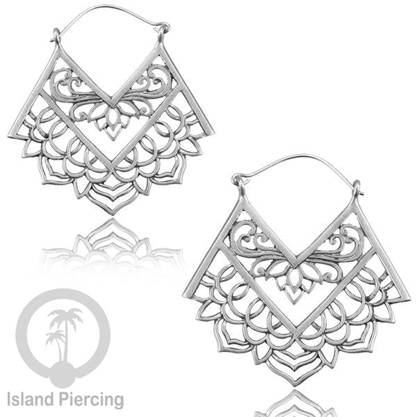 Anting Kuningan Putih besar, Anting Mandala, Tribal White Brass Earring