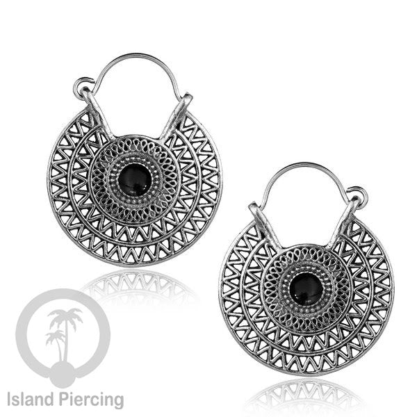 Anting Kuningan Putih dengan Batu cantik, Aztec Style White Brass Earring with Stone
