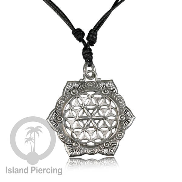Kalung Liontin Kuningan Putih motif Mandala White Brass Pendant Necklace Sacred Geometry