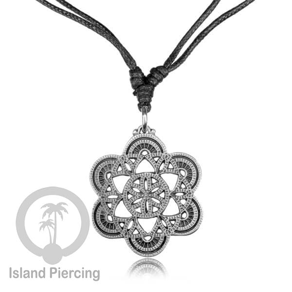 Kalung Liontin Kuningan Putih motif Mandala White Brass Pendant Necklace Sacred Geometry