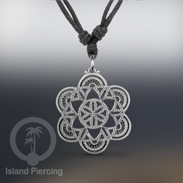 Kalung Liontin Kuningan Putih motif Mandala White Brass Pendant Necklace Sacred Geometry