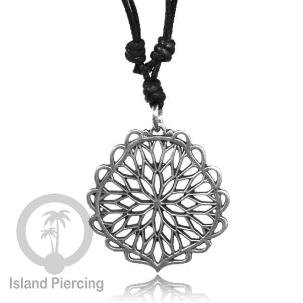 Kalung Liontin Kuningan Putih motif Mandala White Brass Pendant Necklace Sacred Geometry