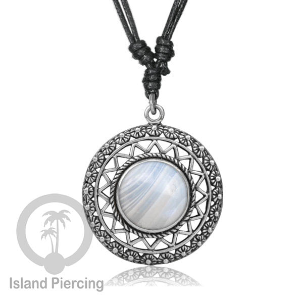 Kalung Liontin Kuningan Putih dengan Batu Asli White Brass Pendant Necklace stone