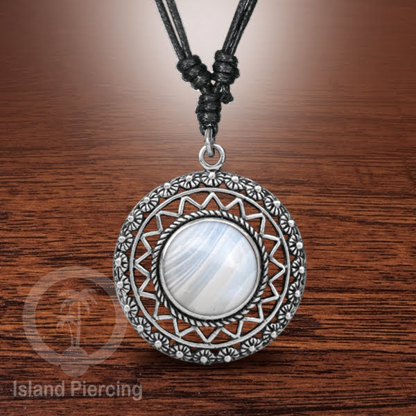 Kalung Liontin Kuningan Putih dengan Batu Asli White Brass Pendant Necklace stone