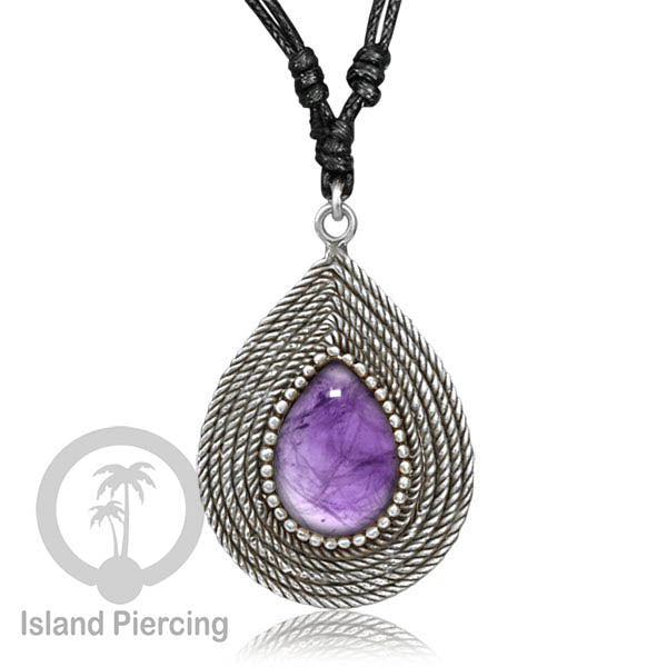Kalung Liontin Kuningan Putih dengan Batu Asli White Brass Pendant Necklace stone