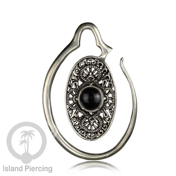 Tindik Kuningan putih dengan batu, White brass piercing hanger Onyx & Turquoise