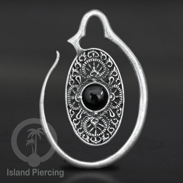 Tindik Kuningan putih dengan batu, White brass piercing hanger Onyx & Turquoise
