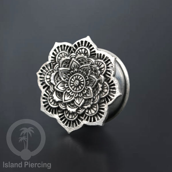 White Brass Ear-plug dan Tunnel Tindik kuningan putih motif Mandala polos dan dengan Batu