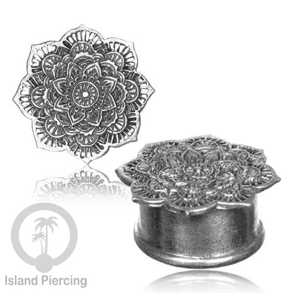 White Brass Ear-plug dan Tunnel Tindik kuningan putih motif Mandala polos dan dengan Batu