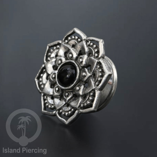 White Brass Ear-plug dan Tunnel Tindik kuningan putih motif Mandala polos dan dengan Batu