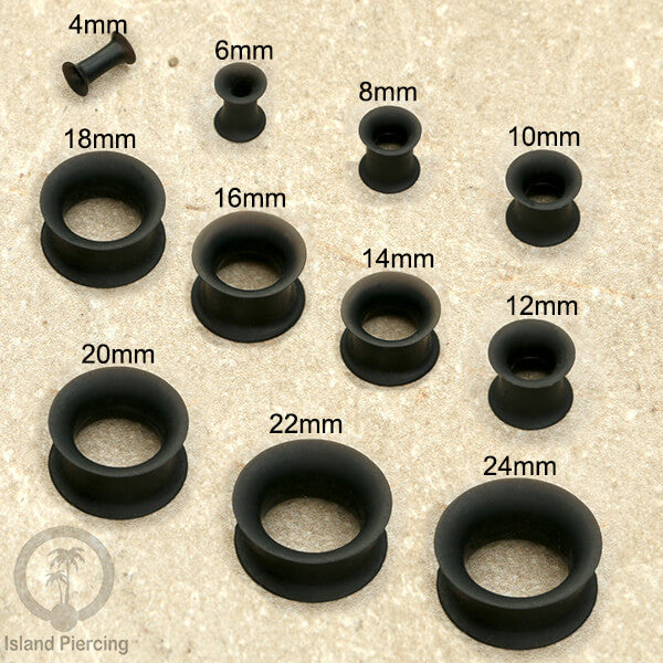 Ear-tunnel Silicone Anting Piercing Silikon Double flair Warna hitam ukuran 4-40mm
