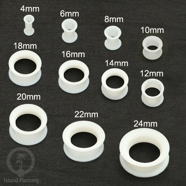 Ear-tunnel Silicone Anting Piercing Silikon Double flair Warna Putih ukuran 4-40mm
