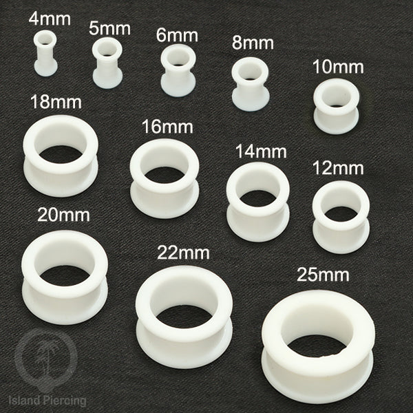 Ear-tunnel Silicone Anting Piercing Silikon datar double flair Warna Putih ukuran 4-40mm