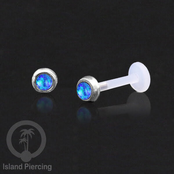 Tindik Labret bioplastik bagian depan Perak murni & Batu. Bioplastic Silver labret with Push System