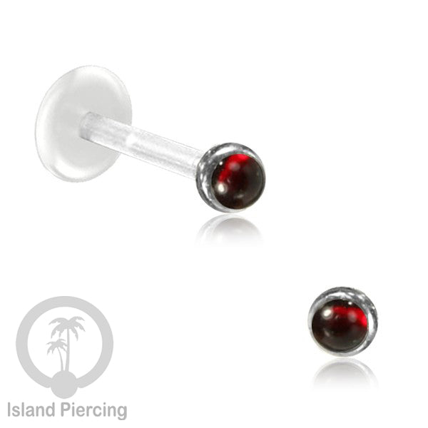 Tindik Labret bioplastik bagian depan Perak murni & Batu. Bioplastic Silver labret with Push System