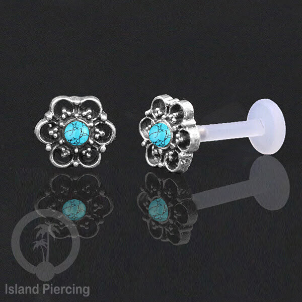 Silver Labret with stones, Bioplastic Push system, Anting Tindik Labret perak dengan batu