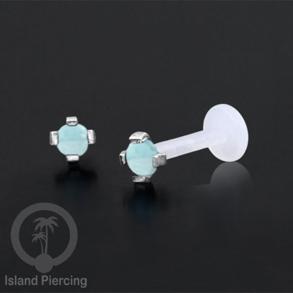 Anting Labret Silver asli dan batu, paku Bioplastik Sistem Push, 925 Silver Labret Piercing