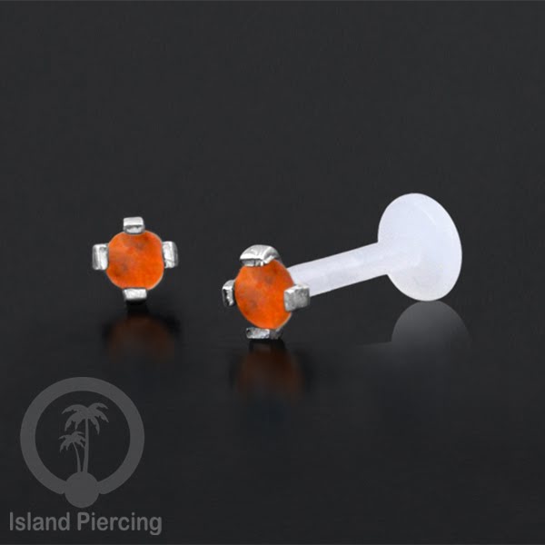 Anting Labret Silver asli dan batu, paku Bioplastik Sistem Push, 925 Silver Labret Piercing