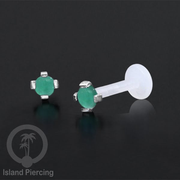 Anting Labret Silver asli dan batu, paku Bioplastik Sistem Push, 925 Silver Labret Piercing