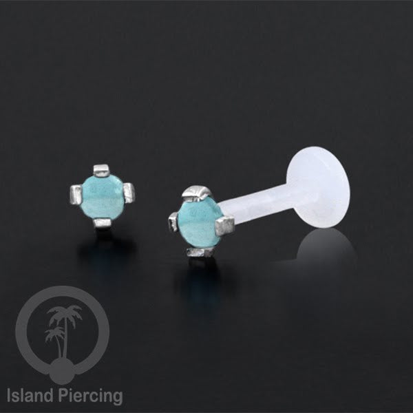 Anting Labret Silver asli dan batu, paku Bioplastik Sistem Push, 925 Silver Labret Piercing