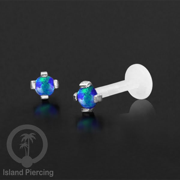 Anting Labret Silver asli dan batu, paku Bioplastik Sistem Push, 925 Silver Labret Piercing